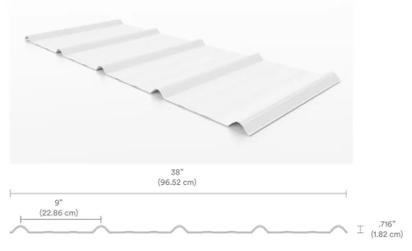 38" x 20'-4" (9" OC) Corrugated PVC liner