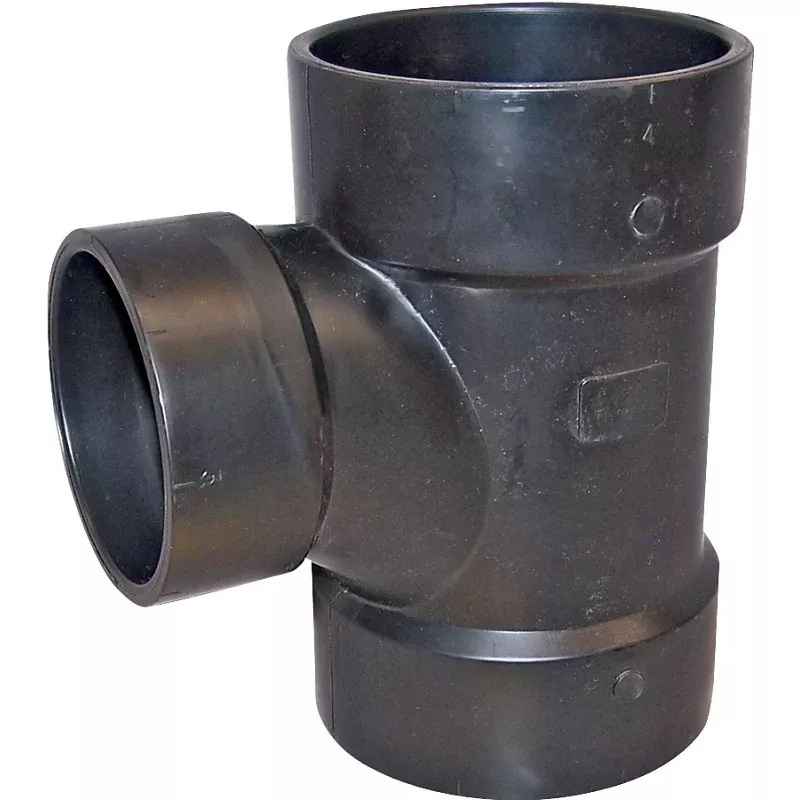 Canplas 102126LBC Reducing Sanitary Pipe Tee, 2 x 1-1/2 in, Hub, ABS, Black