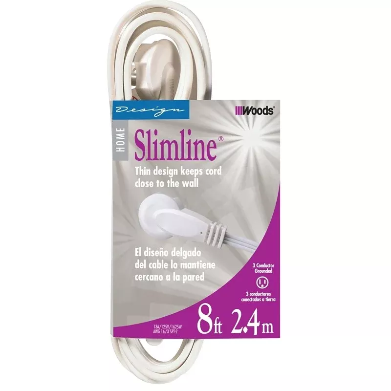 CCI 2241 Extension Cord, 16 AWG Cable, 8 ft L, White