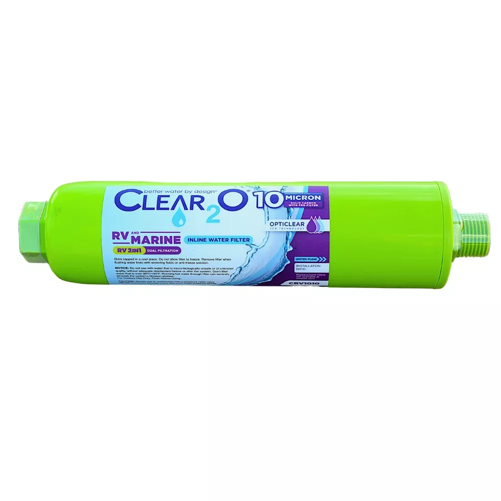 CLEAR2O 2IN1 RV Inline Water Filter – The Ultimate Filtration Solution for RV Adventures - 10 Micron Solid Carbon Block & 15 Micron Pre-Filter