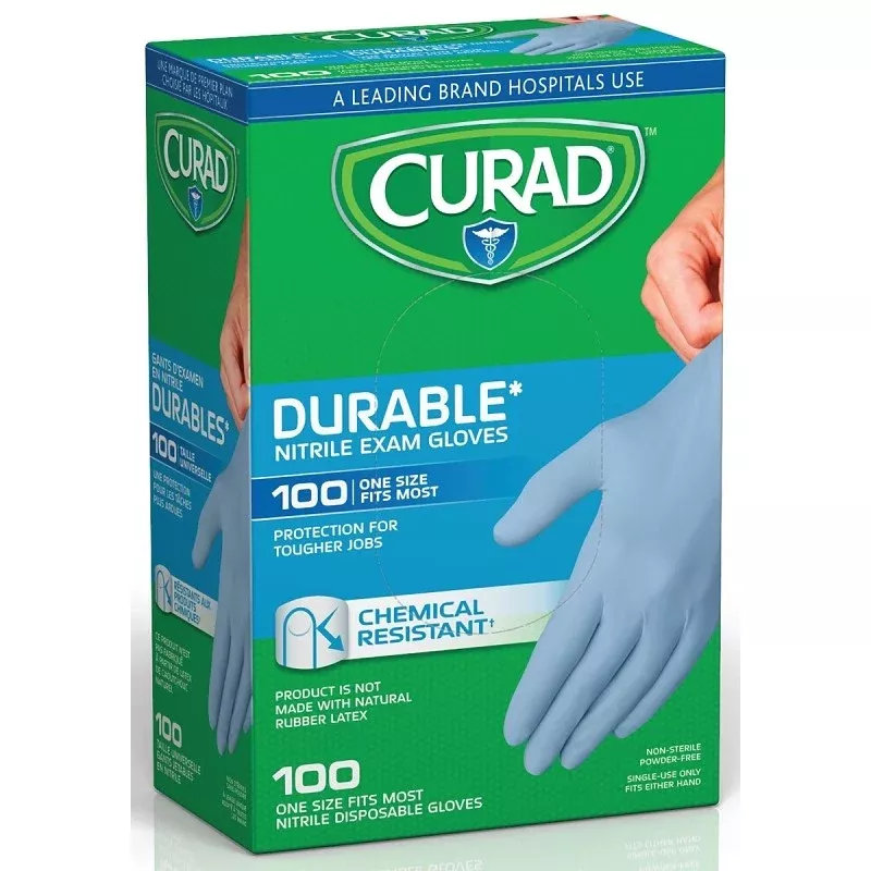 Curad CUR4145R Exam Gloves, One-Size, Nitrile, Blue