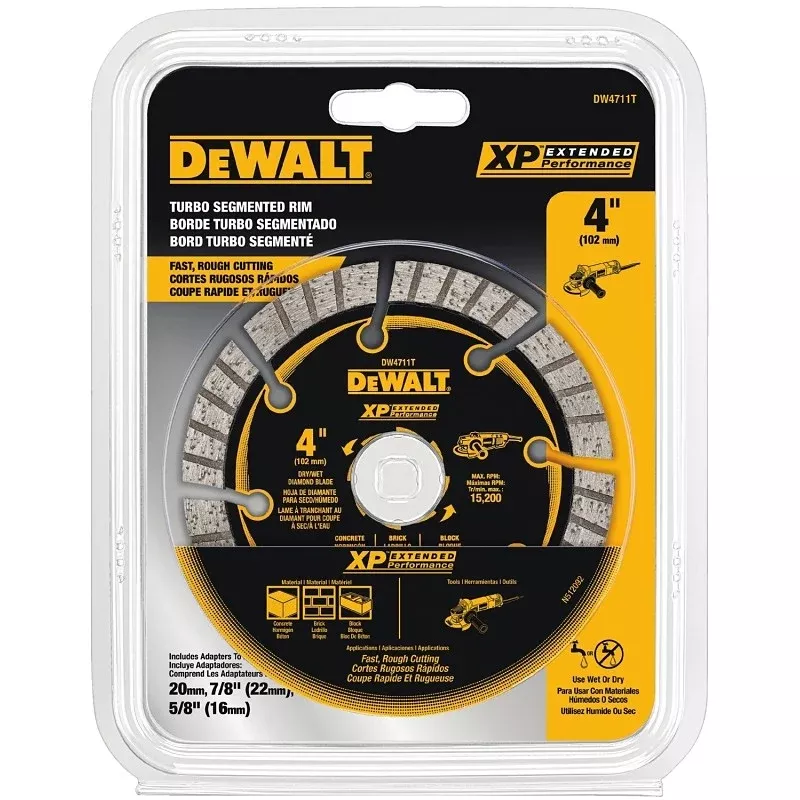 DEWALT DW4711T Saw Blade, 4 in Dia, 20 mm Arbor, Segmented, Turbo Rim