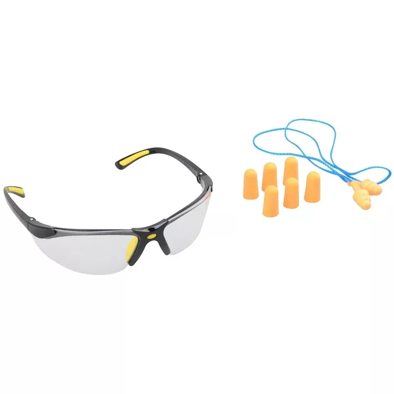Diamondback 541839 Ear Plugs and Safety Glasses Combo, Unisex, 3.5 x 1.6 in Lens, PC Lens, Half Frame, Black (Pack of 10)