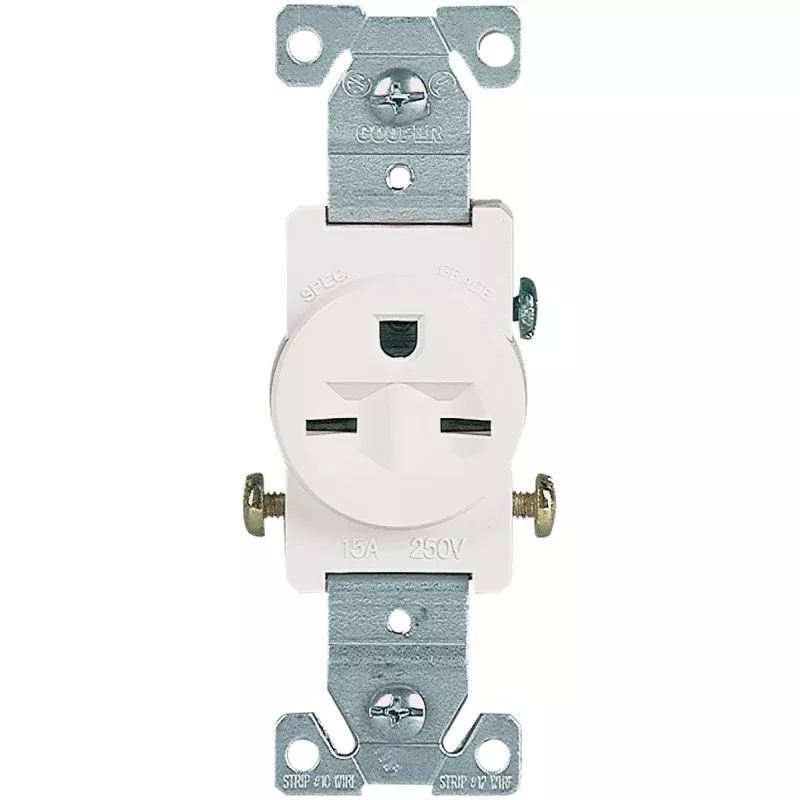 Eaton Wiring Devices 816W-BOX Single Receptacle, 2 -Pole, 250 V, 15 A, Side Wiring, NEMA: NEMA 6-15R, White