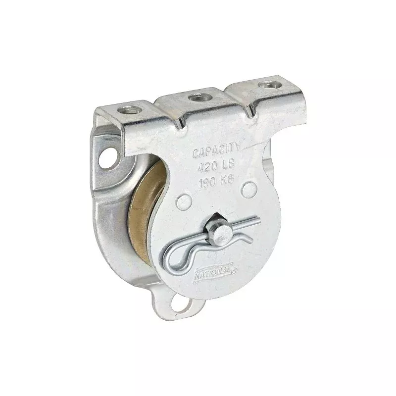 National Hardware N233-247 Pulley, Single, 3/8 in Rope, 420 lb Working Load, 1-1/2 in Sheave, Zinc