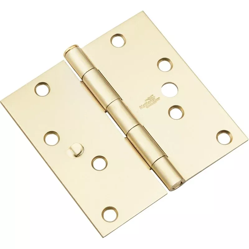 National Hardware N830-403 Door Hinge, Steel, Satin Brass, Flush, Removable Pin, 4 in L x 4 in W Dimensions, 55 lb
