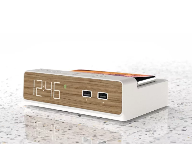 NonStop™ Station W - Alarm Clock with QI Wireless Charging and Dual USB Outlets