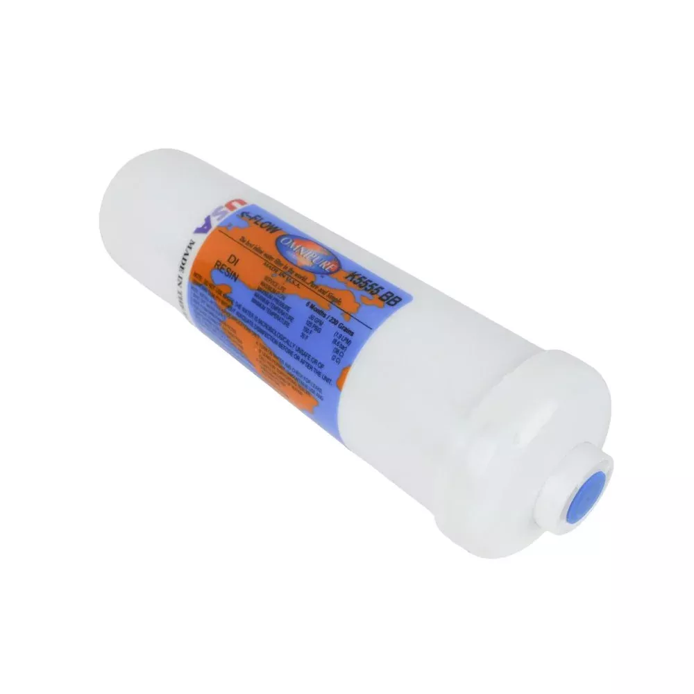 Omnipure Inline K5555-BB DI Mixbed Resin - 10" x 2.5" Filter - 1/4" FPT