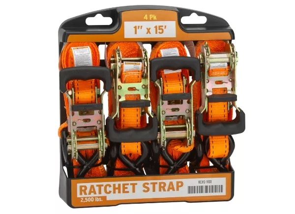 Orange 15' Ratchet Strap - 4pk