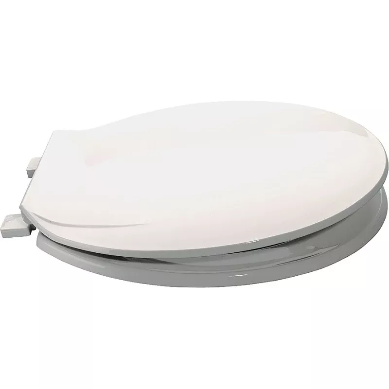 ProSource KJ-883A1-WH Toilet Seat, Round, Plastic, White, Plastic Hinge