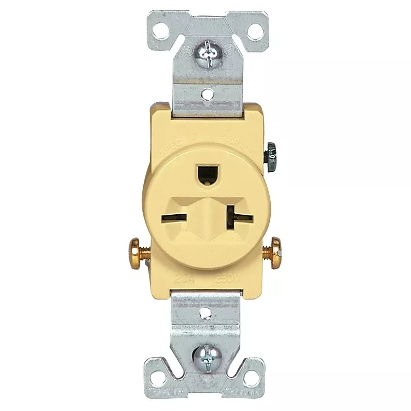 RECEPTACLE SNGL IVORY 20A 250V