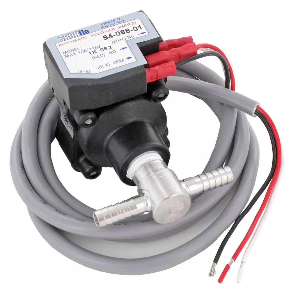 SHURflo Sold Out Switch 94-068-01 - 1/4" ID SS Barb Tee, 48" wire cable, LED