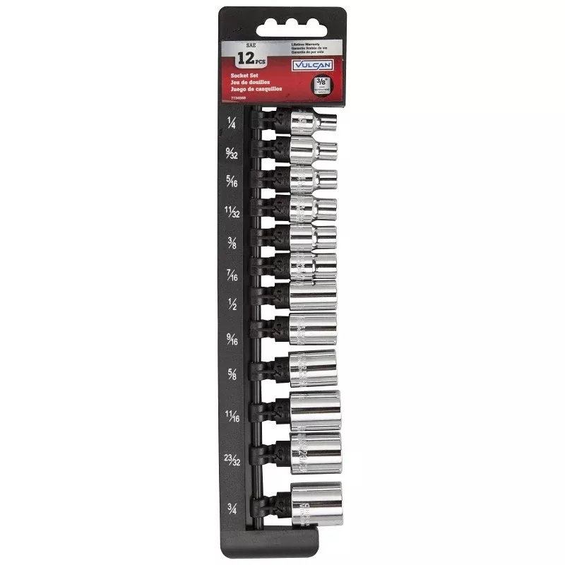 Vulcan TS1012S-P Socket Set, Chrome Vanadium Steel, Chrome