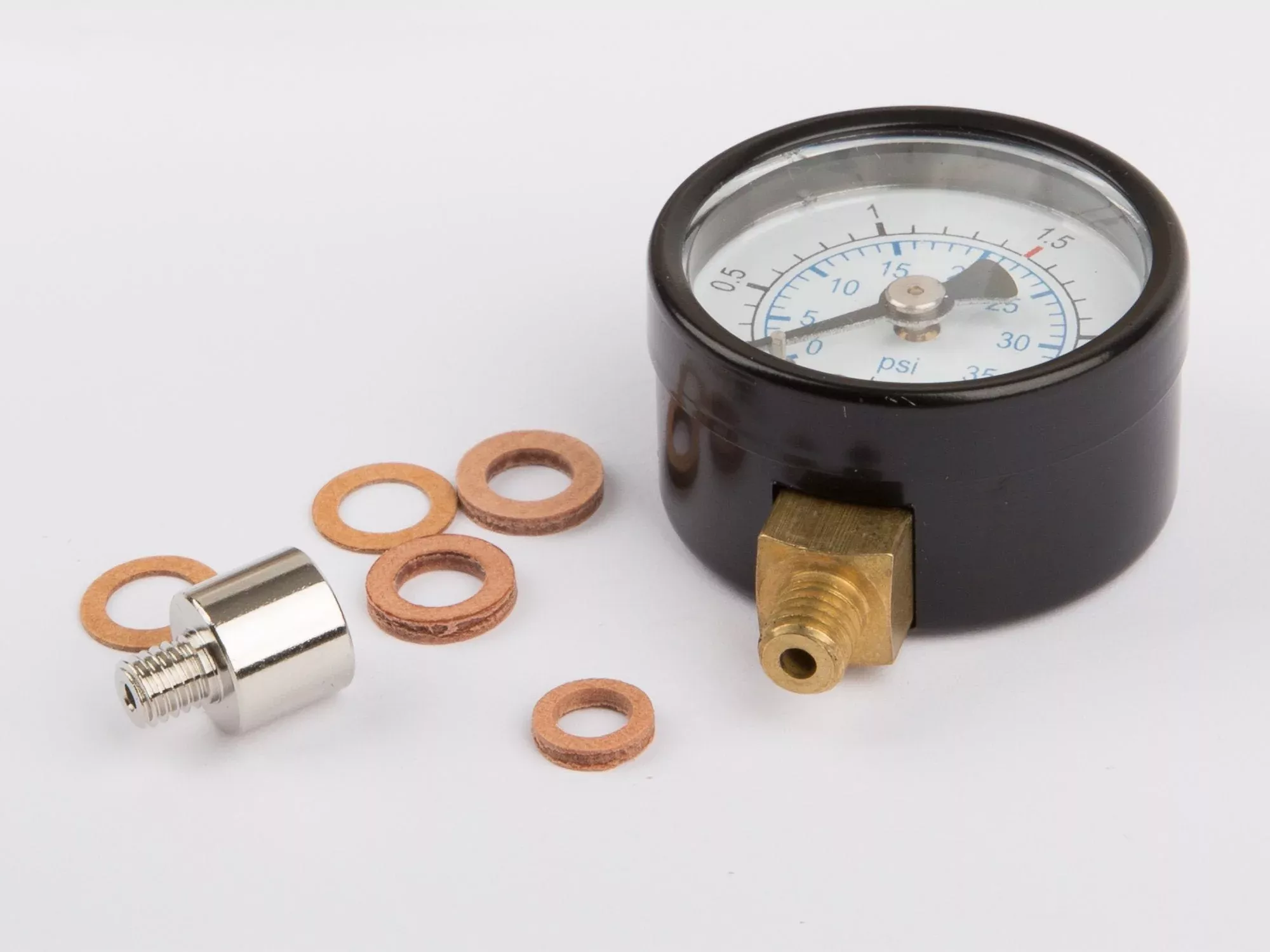 Wilesco 01528 Manometer with connection on the bottom, M6, 30 mm diameter, incl. adapter 01529 for Wilesco D 18, 20, 22, 141, 430, T 125