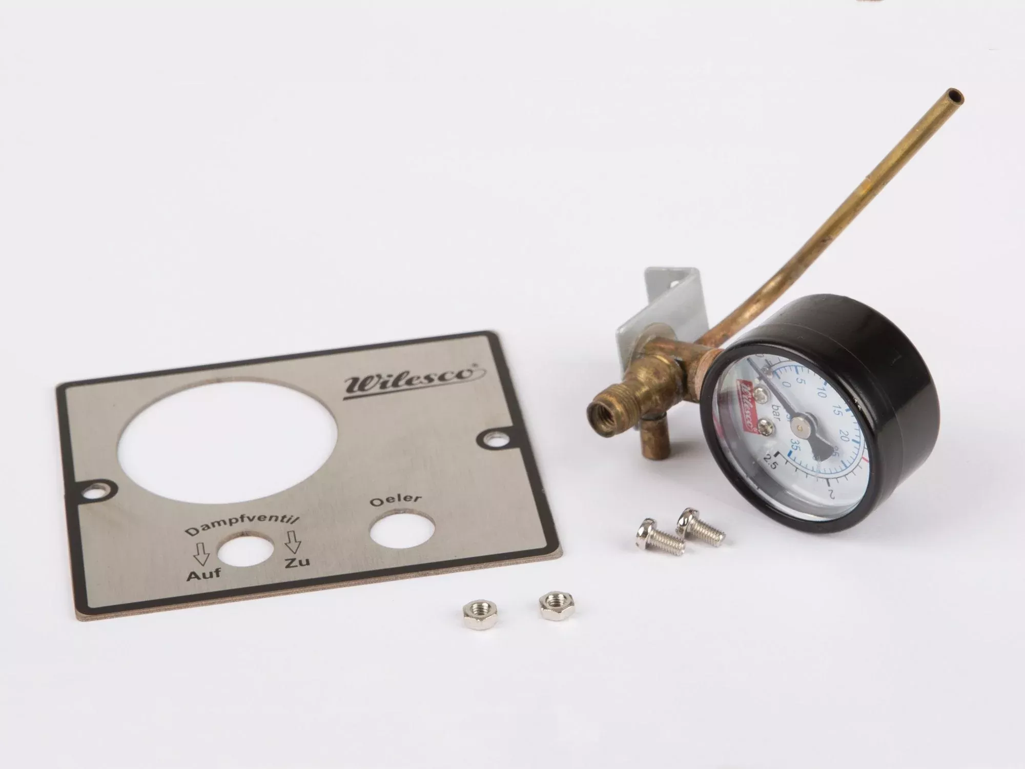 Wilesco 01532 Manometer thread M6, diam. 35 mm, connecting tube and control panel for soldering for Wilesco D 24